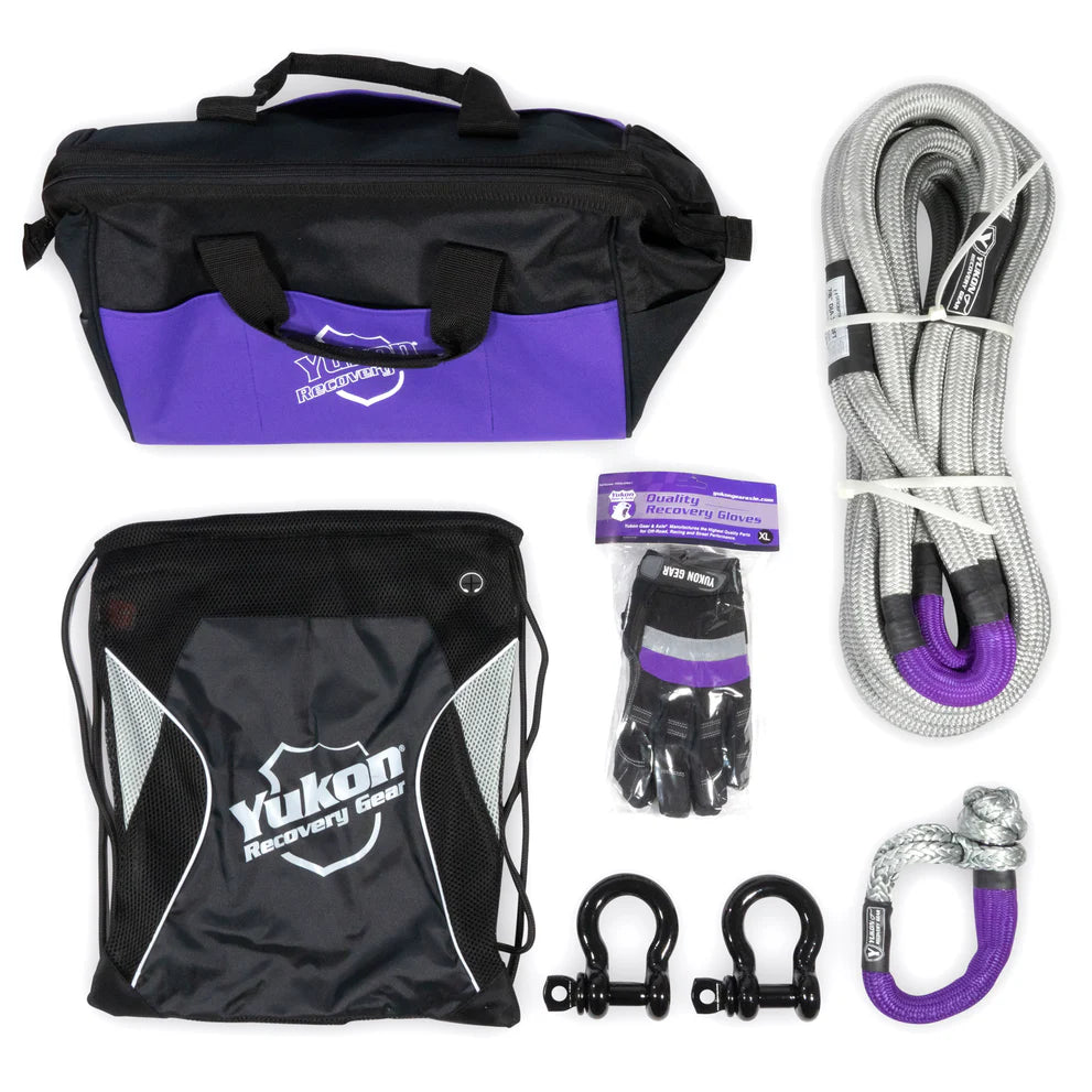 Yukon Gear and Axle Recovery Gear Kit with 7/8" 30-Foot Long Kinetic Rope Shackles and More | YRGKIT-1