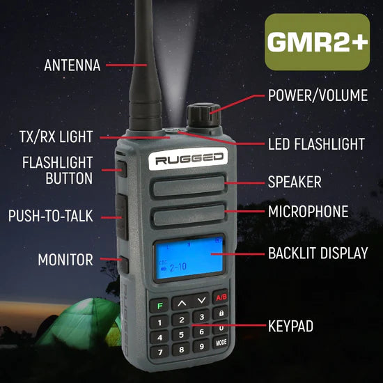 Rugged Radios Adventure Pack - Rugged GMR2 PLUS - GMRS and FRS Two Way Handheld Radios with Accessories | RUGGED-ADVENTURE-PACK